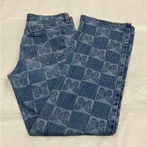 Pacsun Butterfly Checkerboard Low Rise Straight Leg Jeans Denim Womens Sz 25 Y2K